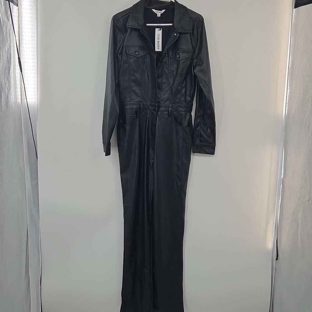 Black Faux Leather Jumpsuit NWT - Picture 3 of 16